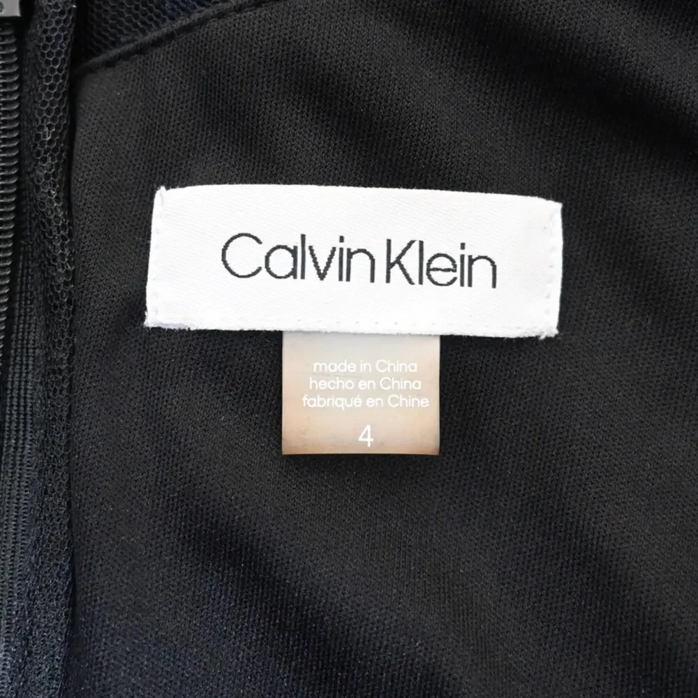 Calvin Klein Womens 4 Midnight Blue Mesh Sequin Cocktail Dress - Picture 8 of 10
